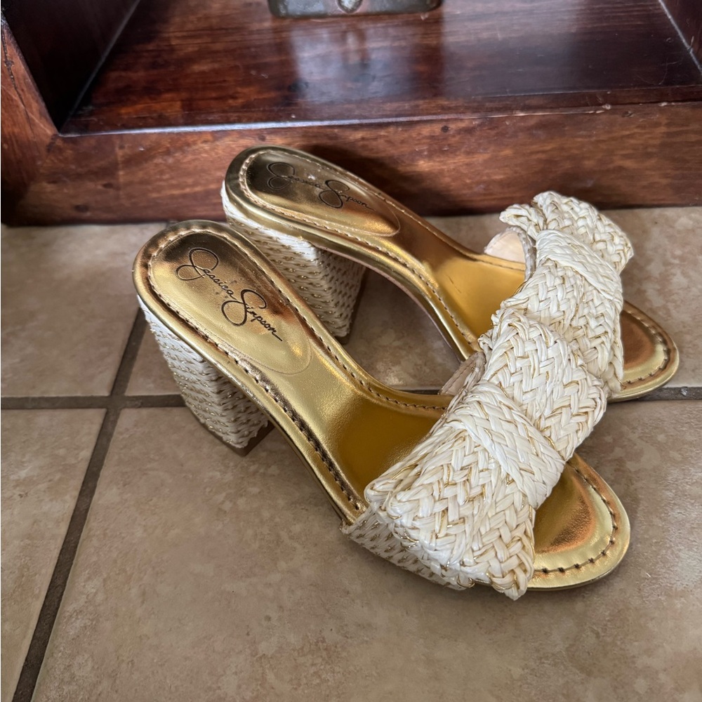 Jessica Simpson Women's Woven Tan Heels